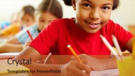  Presentation with crayons - Audience pleasing theme consisting of elementary children - portrait of cute girl drawing backdrop and a red colored foreground