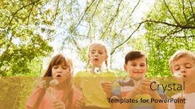  Presentation with elementary children - PPT theme enhanced with elementary-children-blowing-dandelions background and a gold colored foreground