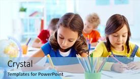  Presentation with school children - Amazing theme having elementary education - concentrated school children being occupied backdrop and a light blue colored foreground