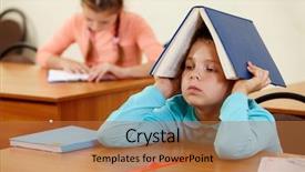  Presentation with education cute - Theme featuring elementary education - cute schoolboy keeping open book background and a coral colored foreground