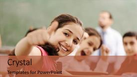  Presentation with classroom - Theme featuring elementary education - happy children smiling and laughing background and a red colored foreground