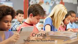  Presentation with using digital tablet - Slide deck having elementary education - pupils in class using digital background and a coral colored foreground