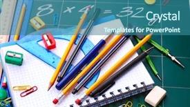  Presentation with education supplies - Theme enhanced with elementary education math - back to school supplies isolated background and a ocean colored foreground