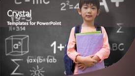  Presentation with cute black board - Theme with elementary education math - cute pupil looking at camera background and a dark gray colored foreground