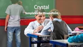  Presentation with elementary education math - Slides having elementary education math - mature professor assisting little schoolgirl background and a ocean colored foreground