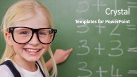  Presentation with blackboard - Audience pleasing PPT theme consisting of elementary education math - smart schoolgirl pointing at something backdrop and a gray colored foreground