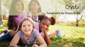  Presentation with elementary - Slide deck with elementary free - four schoolgirls lying on each background and a soft green colored foreground