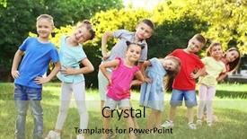  Presentation with happy kids - Presentation theme enhanced with elementary free - group of happy kids background and a mint green colored foreground