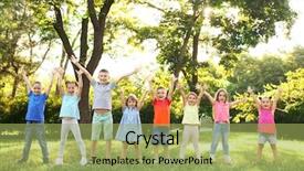  Presentation with happy korean kids - Presentation theme having elementary free - group of happy kids background and a  colored foreground