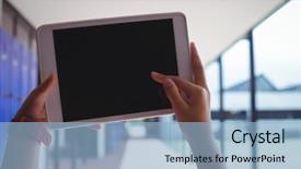  Presentation with using digital tablet - PPT theme consisting of elementary human body - cropped hands of student using background and a  colored foreground