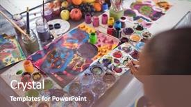  Presentation with microwave imaging image of modern - Presentation theme having elementary human body - cropped image of girl holding background and a coral colored foreground