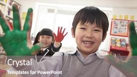  Presentation with children hands - Slide deck enhanced with elementary human body - school children showing their hands background and a gray colored foreground