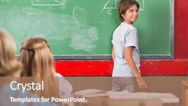  Presentation with classmates - Cool new PPT theme with elementary math - portrait of little boy standing backdrop and a  colored foreground