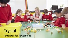  Presentation with coloured - Beautiful slides featuring elementary math - pupils and teacher working backdrop and a yellow colored foreground