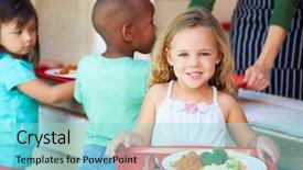  Presentation with elementary - Colorful slides enhanced with elementary pupils collecting healthy lunch backdrop and a seafoam green colored foreground