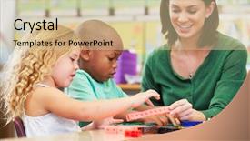  Presentation with elementary education math - Slide set consisting of elementary pupils counting with teacher background and a soft green colored foreground