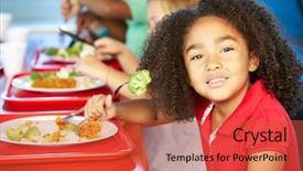 Presentation with elementary - Slide deck with elementary pupils enjoying healthy lunch background and a red colored foreground