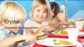  Presentation with cafeteria - Cool new presentation design with elementary pupils enjoying healthy lunch backdrop and a coral colored foreground