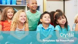  Presentation with elementary - Cool new slide deck with elementary pupils in classroom backdrop and a teal colored foreground