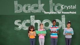  Presentation with pupils reading - Audience pleasing presentation consisting of elementary pupils reading against green chalkboard with back to school message backdrop and a ocean colored foreground