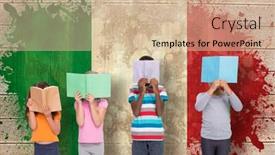  Presentation with pupils reading - Amazing PPT theme having elementary pupils reading against italy flag in grunge effect backdrop and a soft green colored foreground