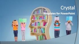  Presentation with pupils reading - Colorful presentation theme enhanced with elementary pupils reading against purple vignette backdrop and a teal colored foreground