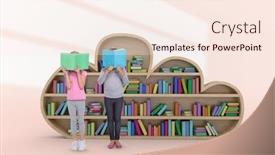  Presentation with pupils reading - Presentation theme having elementary pupils reading against white shapes on orange background background and a cream colored foreground