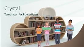  Presentation with pupils reading - PPT theme enhanced with elementary pupils reading against whites stripes background and a sky blue colored foreground