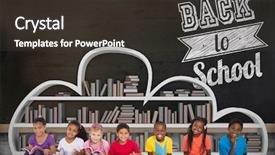  Presentation with pupils reading - Colorful PPT layouts enhanced with elementary pupils reading books against blackboard on wall backdrop and a dark gray colored foreground