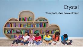  Presentation with pupils reading - PPT layouts featuring elementary pupils reading books background and a light blue colored foreground