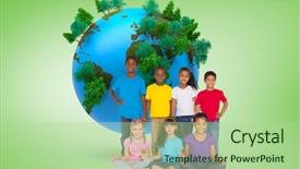  Presentation with green globe - Presentation theme enhanced with elementary pupils smiling against green background and a mint green colored foreground