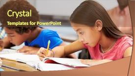  Presentation with elementary - Cool new presentation theme with elementary school - pupils studying at desks backdrop and a tawny brown colored foreground