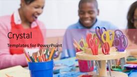  Presentation with elementary - Beautiful presentation design featuring elementary school art class backdrop and a coral colored foreground