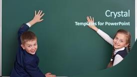  Presentation with school elementary - Cool new presentation theme with elementary school boy and girl backdrop and a ocean colored foreground