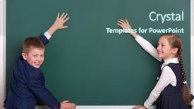  Presentation with space suit - Slide set featuring elementary school boy and girl background and a ocean colored foreground