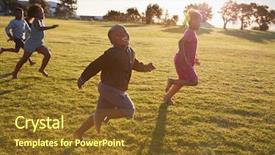  Presentation with girls running - Audience pleasing theme consisting of elementary school boys and girls backdrop and a tawny brown colored foreground