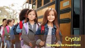  Presentation with school bus - PPT layouts consisting of elementary school bus queue background and a tawny brown colored foreground