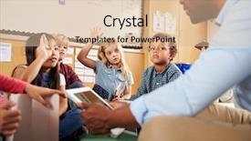  Presentation with school elementary - Amazing PPT theme having elementary school class sitting cross backdrop and a lemonade colored foreground