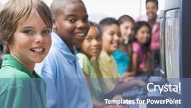  Presentation with school elementary - Presentation with elementary school computer class looking background and a ocean colored foreground