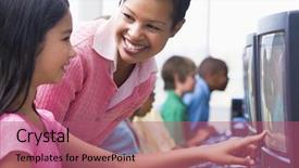  Presentation with elementary - Cool new presentation theme with elementary school computer class backdrop and a violet colored foreground