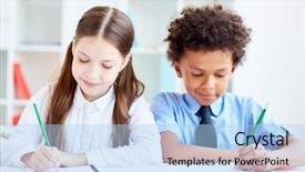  Presentation with classmates - Beautiful slide set featuring elementary school drawing in copybook backdrop and a light blue colored foreground