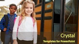  Presentation with school bus - Slide deck consisting of elementary school girl and boy background and a tawny brown colored foreground