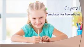  Presentation with task - Colorful presentation theme enhanced with elementary-school-girl-doing-task backdrop and a sky blue colored foreground