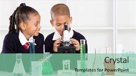  Presentation with school kids - Amazing slide deck having elementary school kids in science backdrop and a seafoam green colored foreground