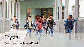  Presentation with school elementary - Slide deck featuring elementary school kids running background and a sky blue colored foreground
