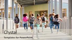  Presentation with elementary school - Beautiful theme featuring elementary school kids running backdrop and a soft green colored foreground