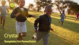  Presentation with school kids - PPT theme having elementary school kids running background and a tawny brown colored foreground