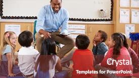  Presentation with school kids - Presentation theme featuring elementary school kids sitting background and a tawny brown colored foreground