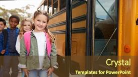  Presentation with school bus - PPT layouts with elementary school kids waiting background and a tawny brown colored foreground