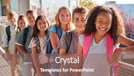  Presentation with school backpacks - PPT layouts consisting of elementary school kids with backpacks background and a violet colored foreground